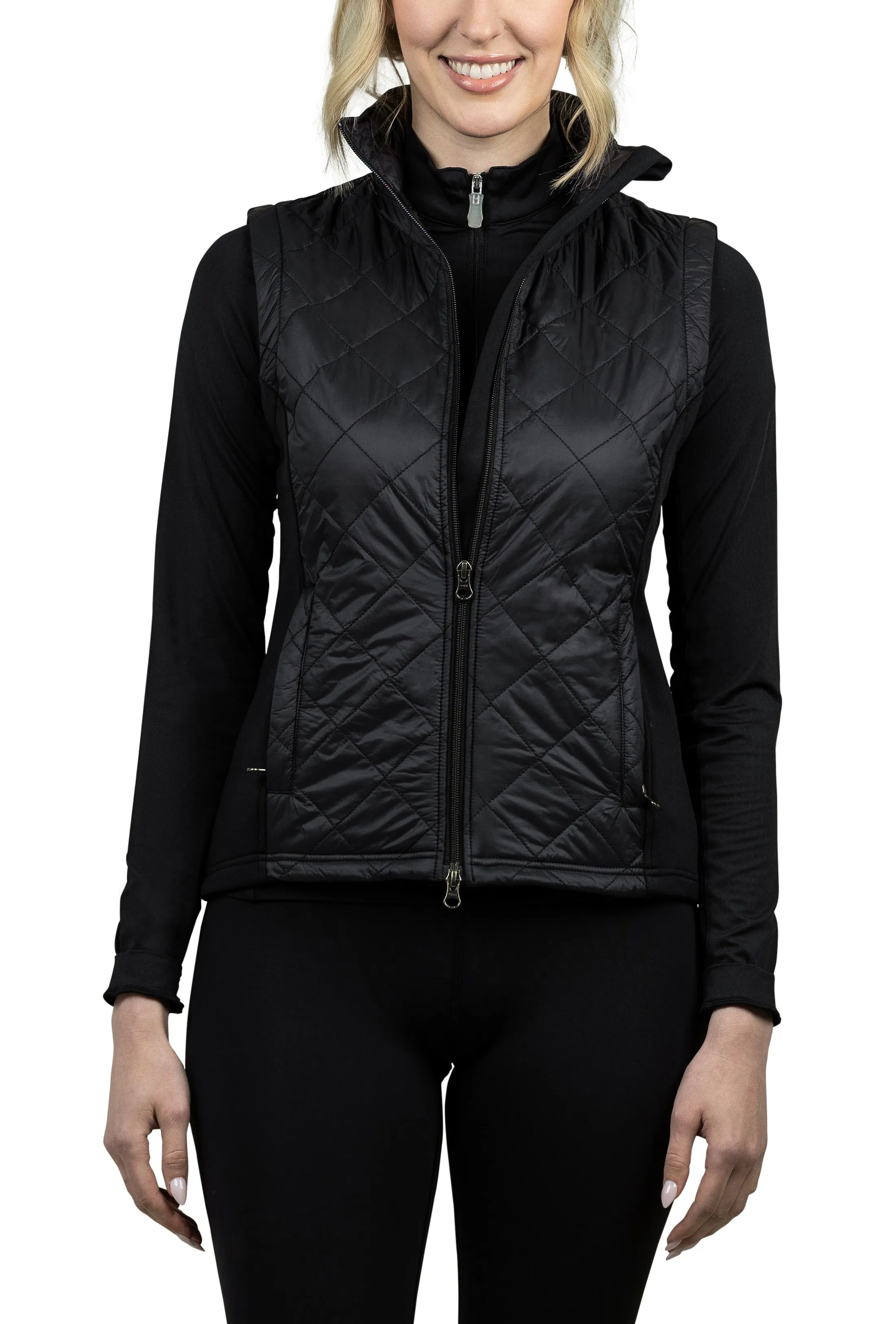 Slim Fit, Black Quilted Front Vest - Final Sale