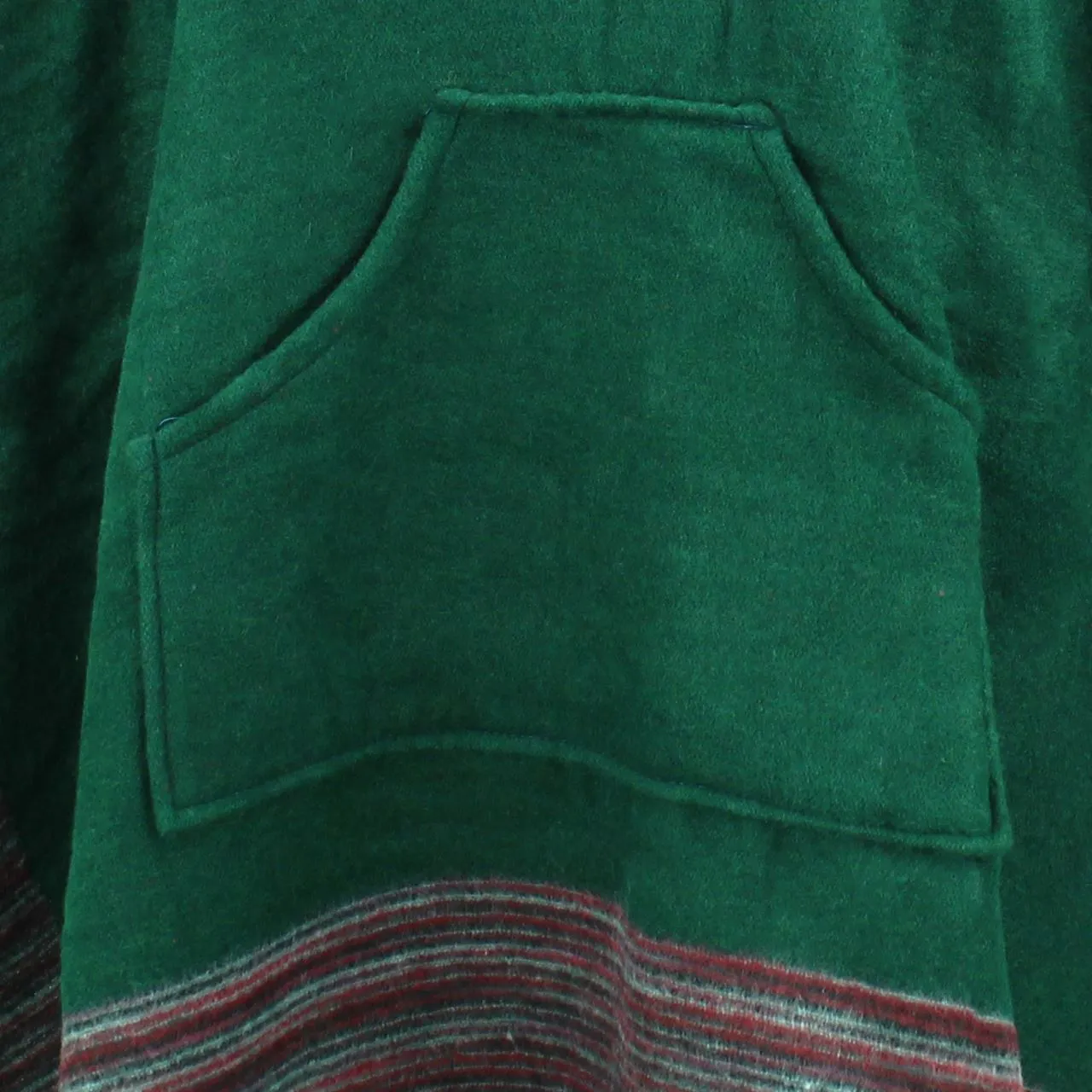 Soft Vegan Wool Hooded Tibet Poncho - Racing Green & Red Grey