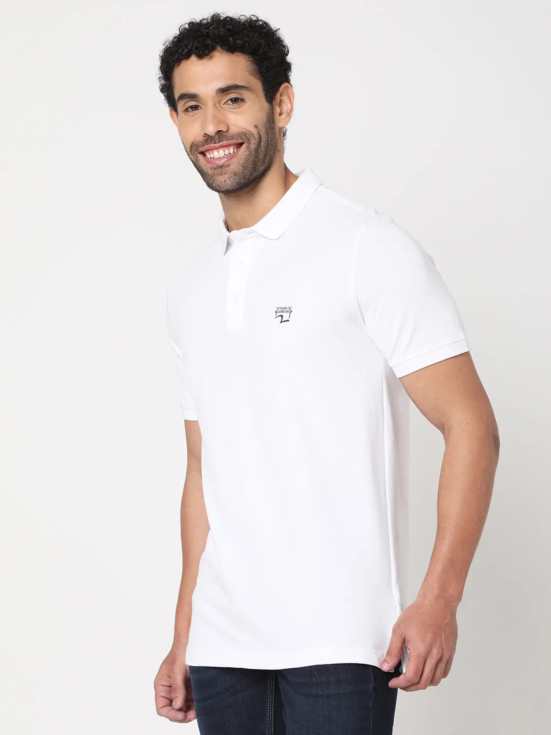 Spykar Men White Cotton Half Sleeve Plain Casual Polo Tshirt