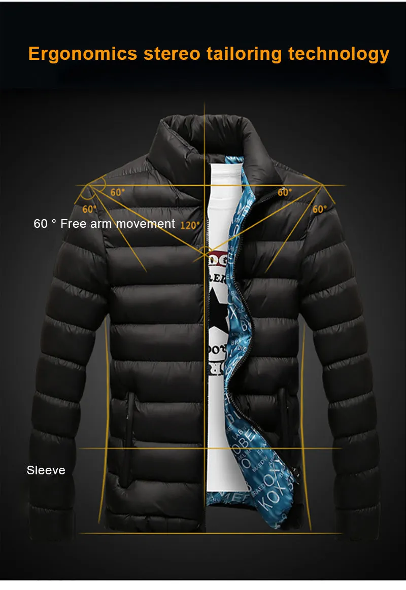 Stand Collar Parka Jacket Men's Solid Thick Jackets and Coats Winter Parkas