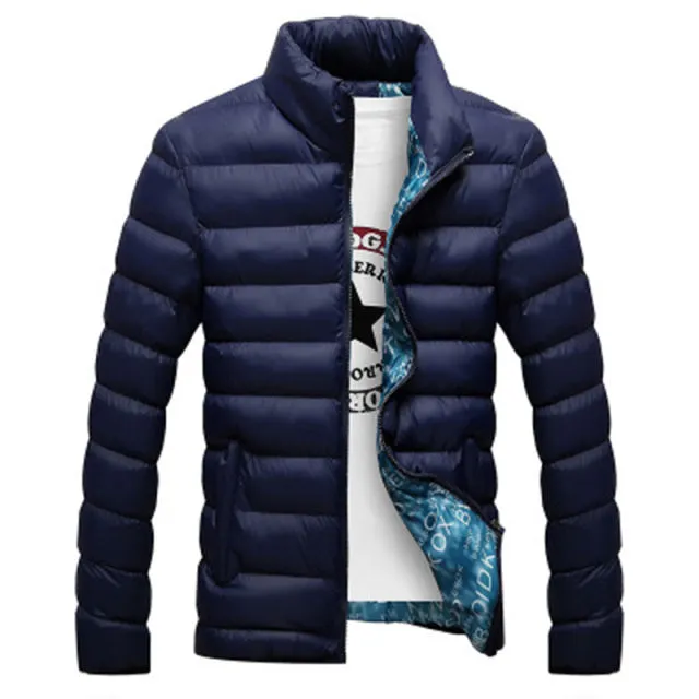 Stand Collar Parka Jacket Men's Solid Thick Jackets and Coats Winter Parkas