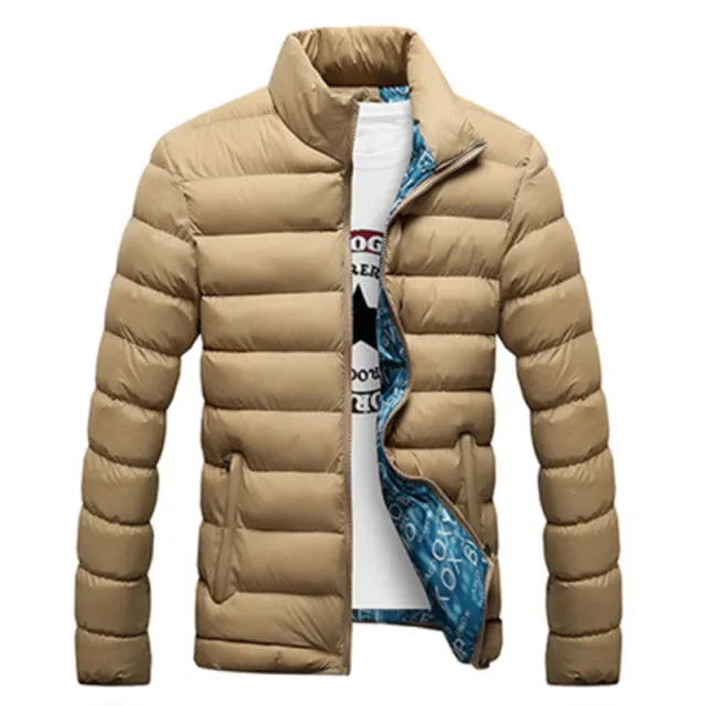 Stand Collar Parka Jacket Men's Solid Thick Jackets and Coats Winter Parkas