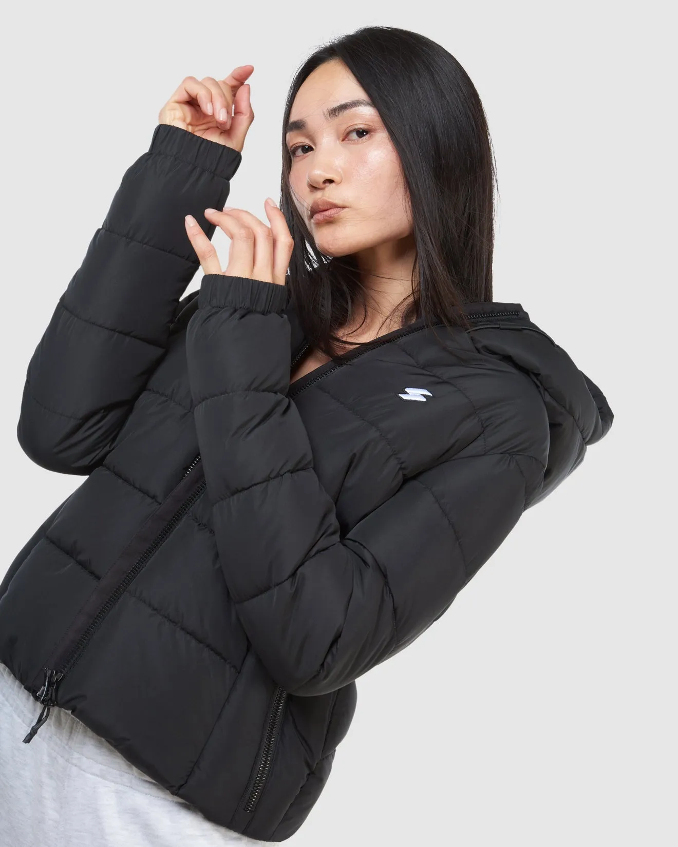 SUPERDRY Womens Hooded Spirit Sports Puffer Jacket Black