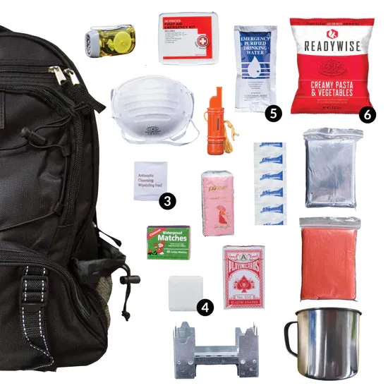 Survival Backpack - Black, 64 Pieces