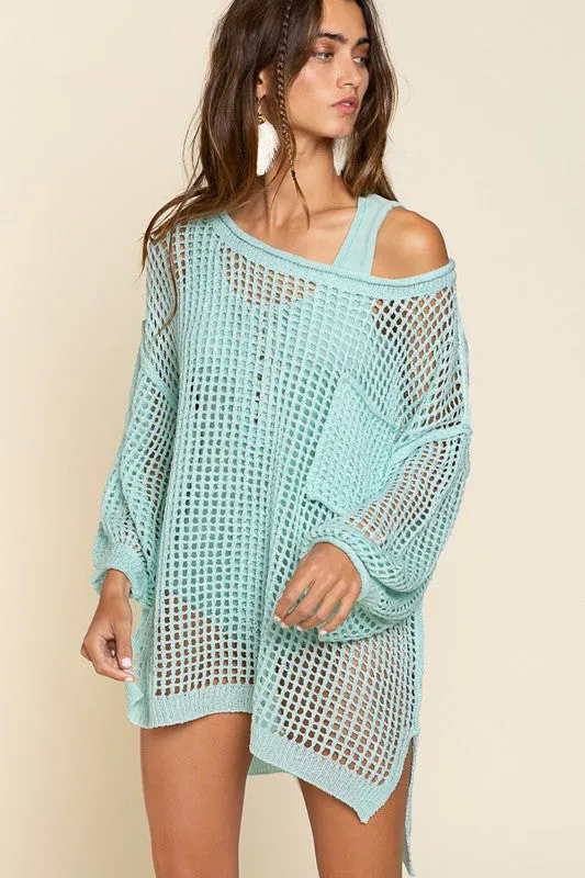 TEEK - Oversized Fit See Thru Pullover Sweater