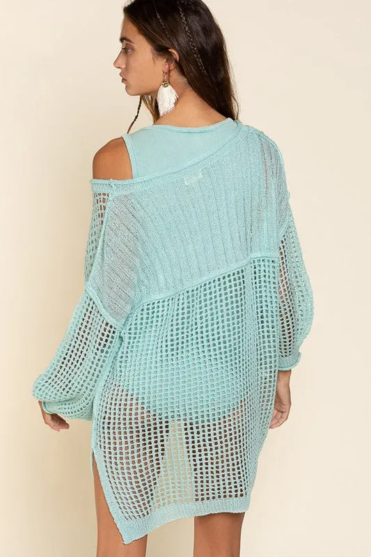 TEEK - Oversized Fit See Thru Pullover Sweater