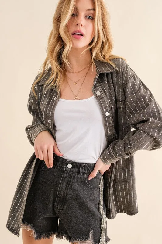 The Taylor Sparkle Stone Stripe Denim Jacket