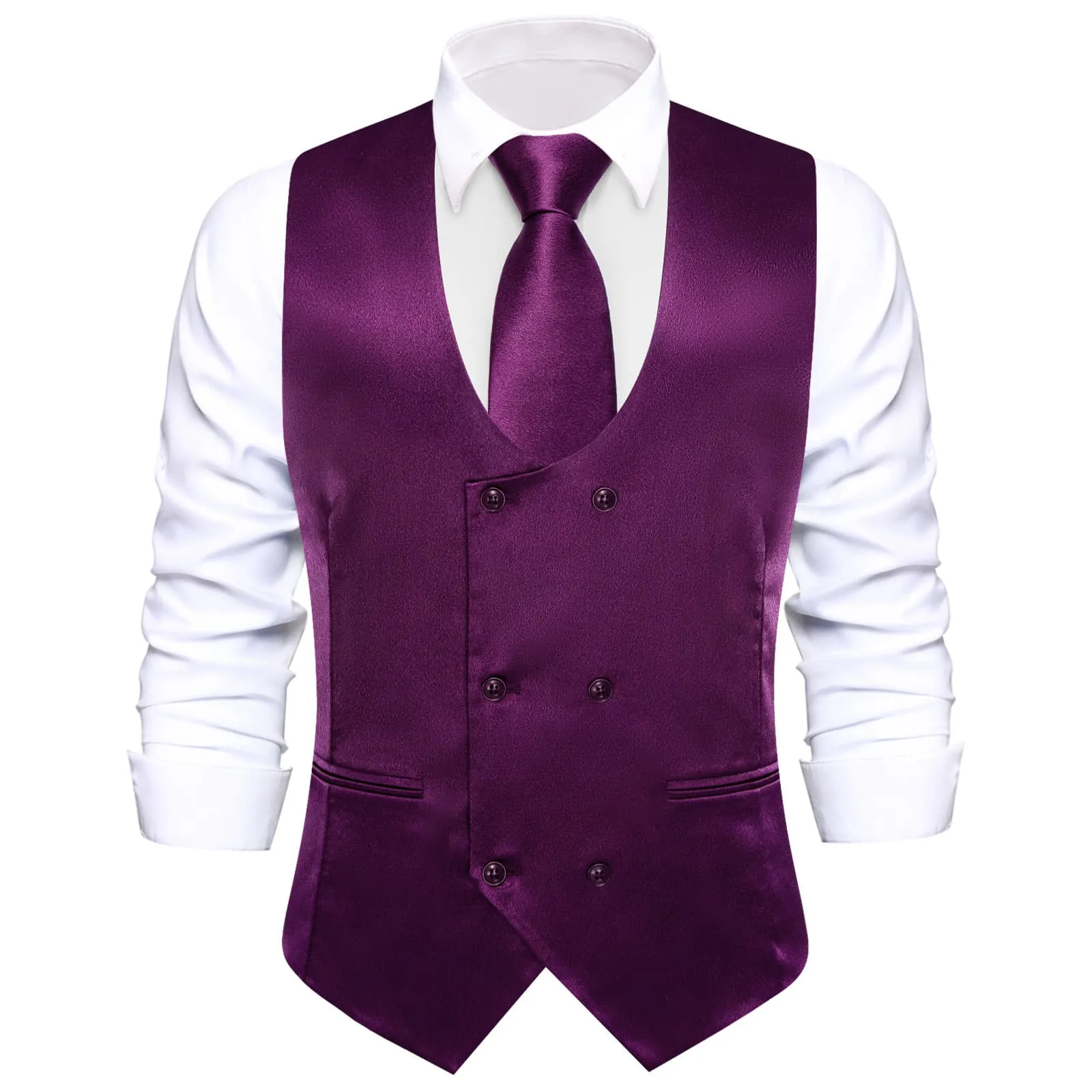 Ties2you Double Breasted Vest Deep Purple Solid Mens Vest Tie Bowtie Set 5PC