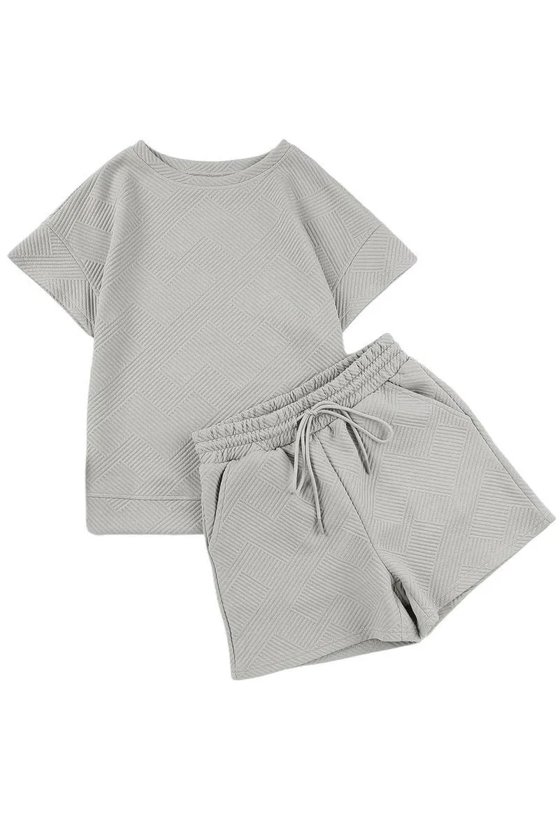 Timeless Textured Crewneck Top and Drawstring Shorts Set