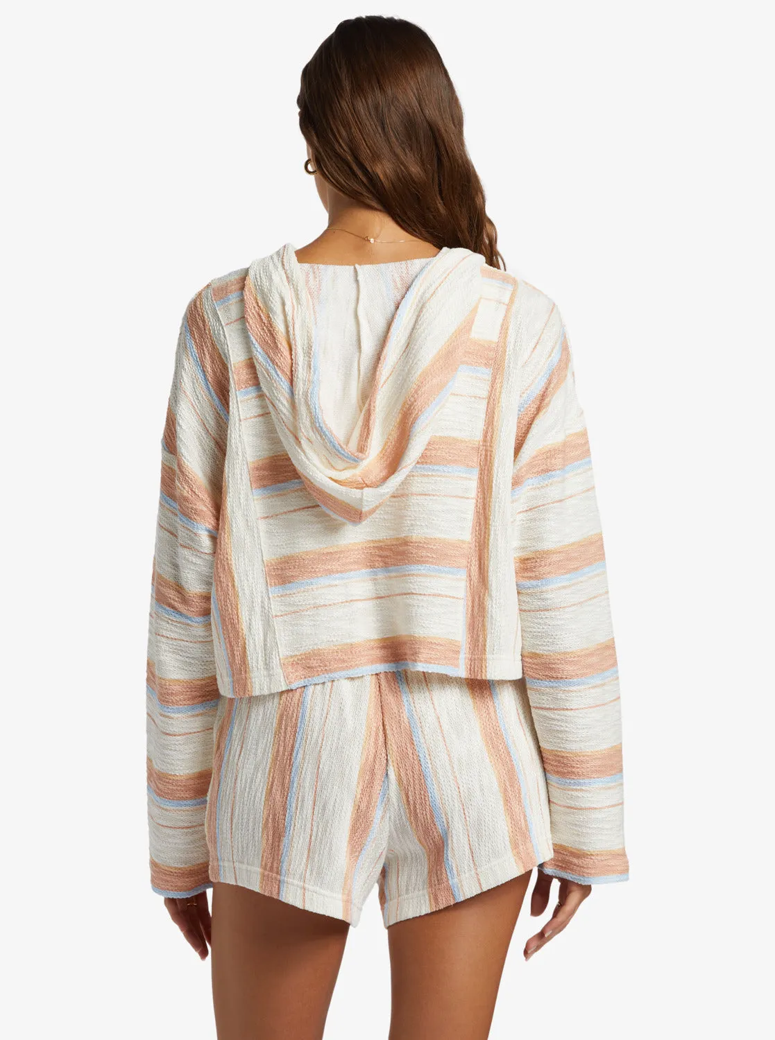 Todos Santos Poncho Style Hoodie - Cafe Creme Beach Blissed Strip