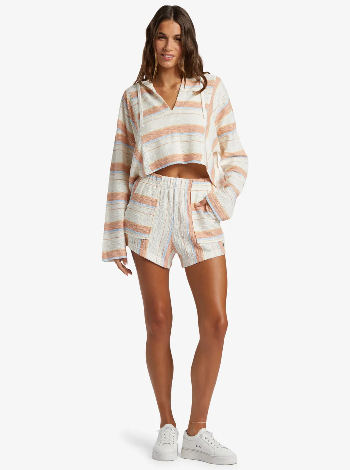 Todos Santos Poncho Style Hoodie - Cafe Creme Beach Blissed Strip