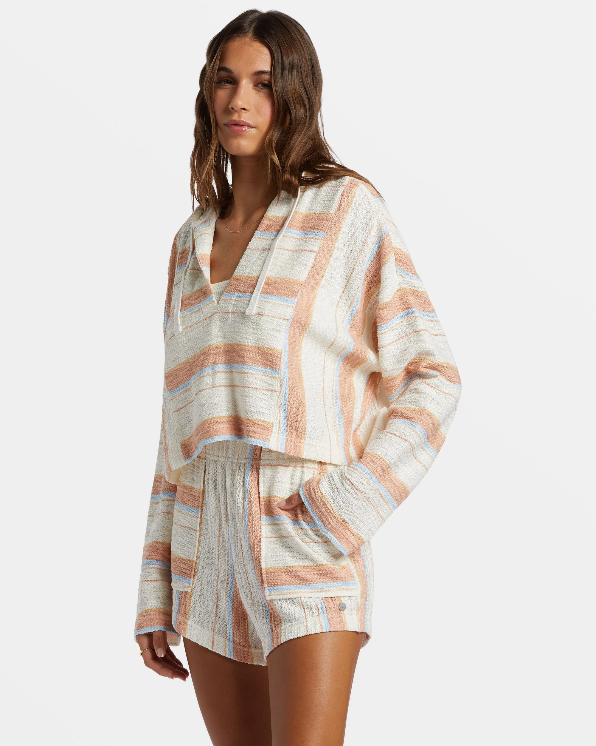 Todos Santos Poncho Style Hoodie - Cafe Creme Beach Blissed Strip