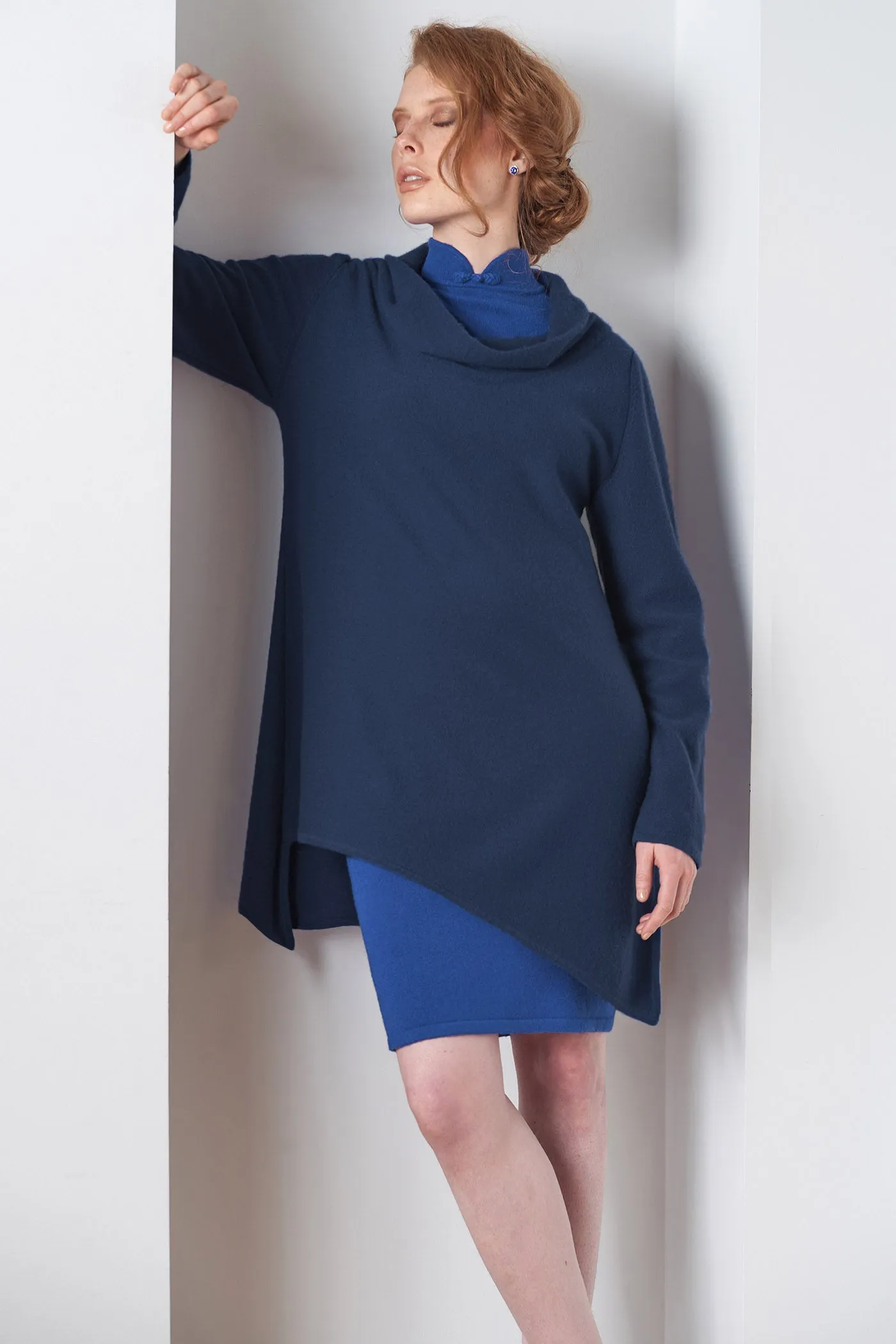 Triangle bottom Cashmere Tunic dress in navy