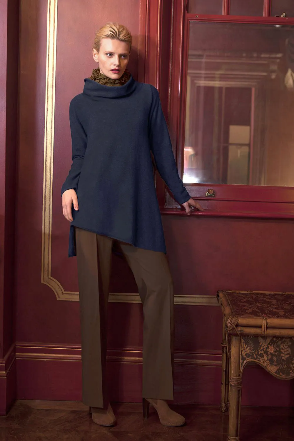 Triangle bottom Cashmere Tunic dress in navy