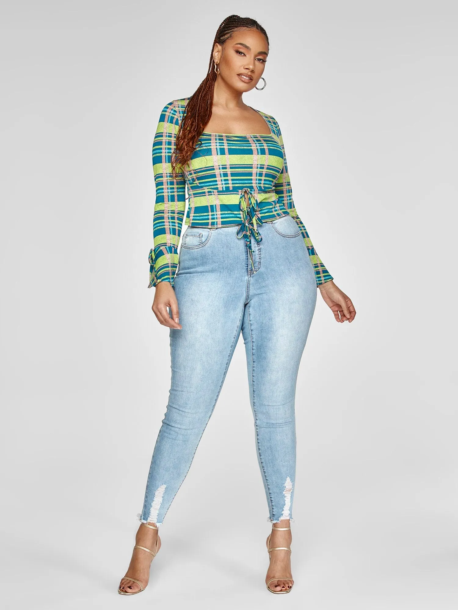 Tricia Keyhole Plaid Top