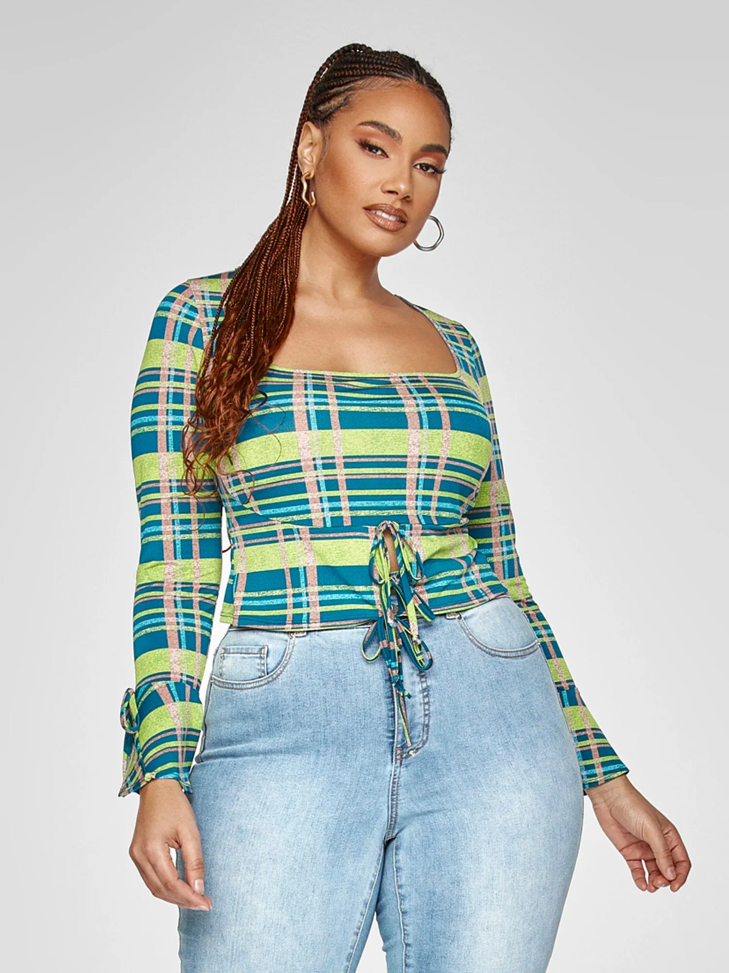 Tricia Keyhole Plaid Top