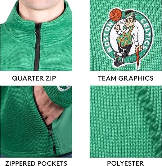 Ultra Game NBA Official Men’s Super Soft  Quarter Zip Pullover Sweatshirt with Zipper Pockets - Unisex, Boston Celtics, Team Color|Boston Celtics