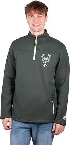 Ultra Game NBA Official Men’s Super Soft  Quarter Zip Pullover Sweatshirt with Zipper Pockets - Unisex, Milwaukee Bucks, Team Color|Milwaukee Bucks