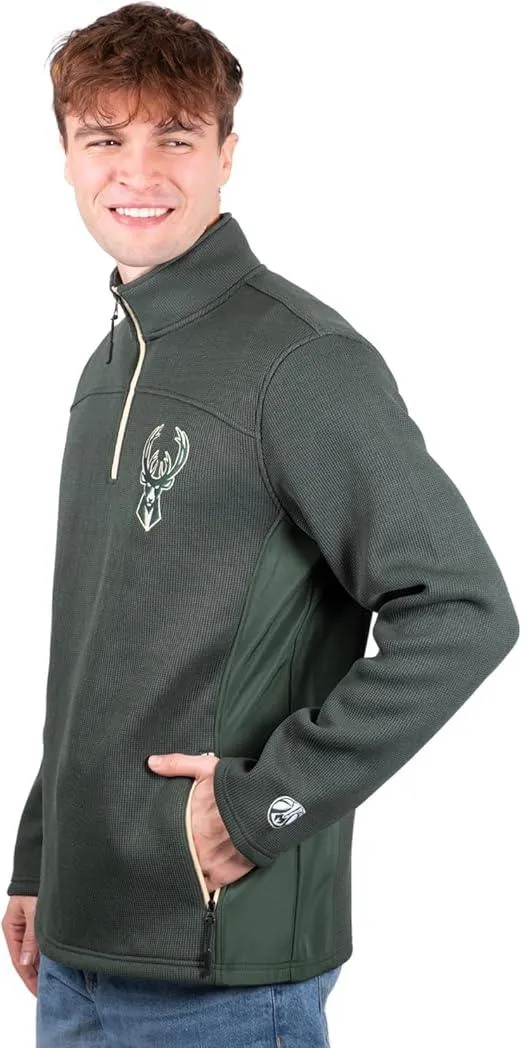 Ultra Game NBA Official Men’s Super Soft  Quarter Zip Pullover Sweatshirt with Zipper Pockets - Unisex, Milwaukee Bucks, Team Color|Milwaukee Bucks