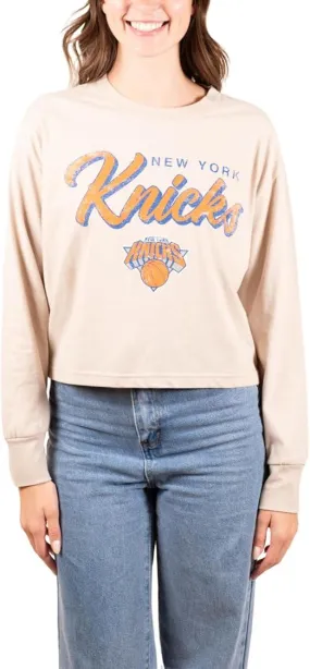 Ultra Game NBA Official Women's Super-Soft Crop Top Shirt, New York Knicks, Sand|New York Knicks