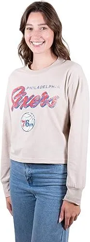 Ultra Game NBA Official Women's Super-Soft Crop Top Shirt, Philadelphia 76ers, Sand|Philadelphia 76ers