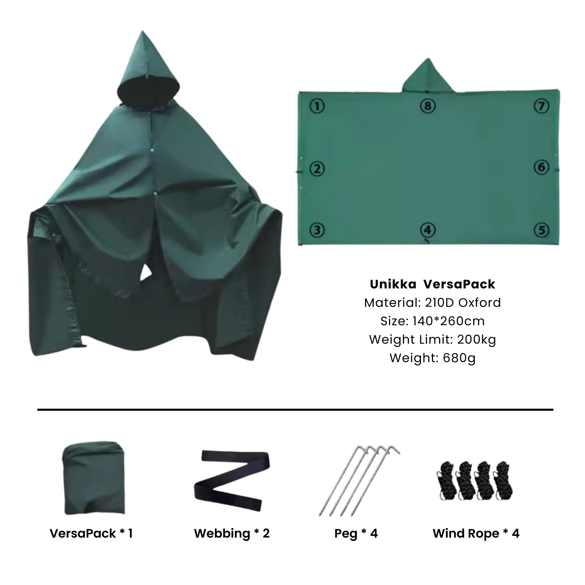 Unikka VersaPack 4-in-1 Poncho / Hammock / Ground Mat / Canopy