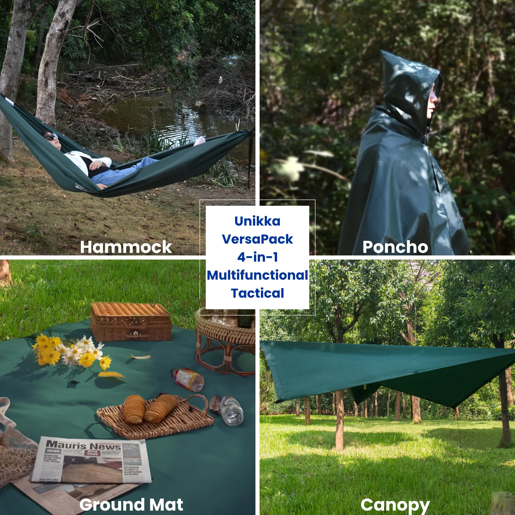 Unikka VersaPack 4-in-1 Poncho / Hammock / Ground Mat / Canopy