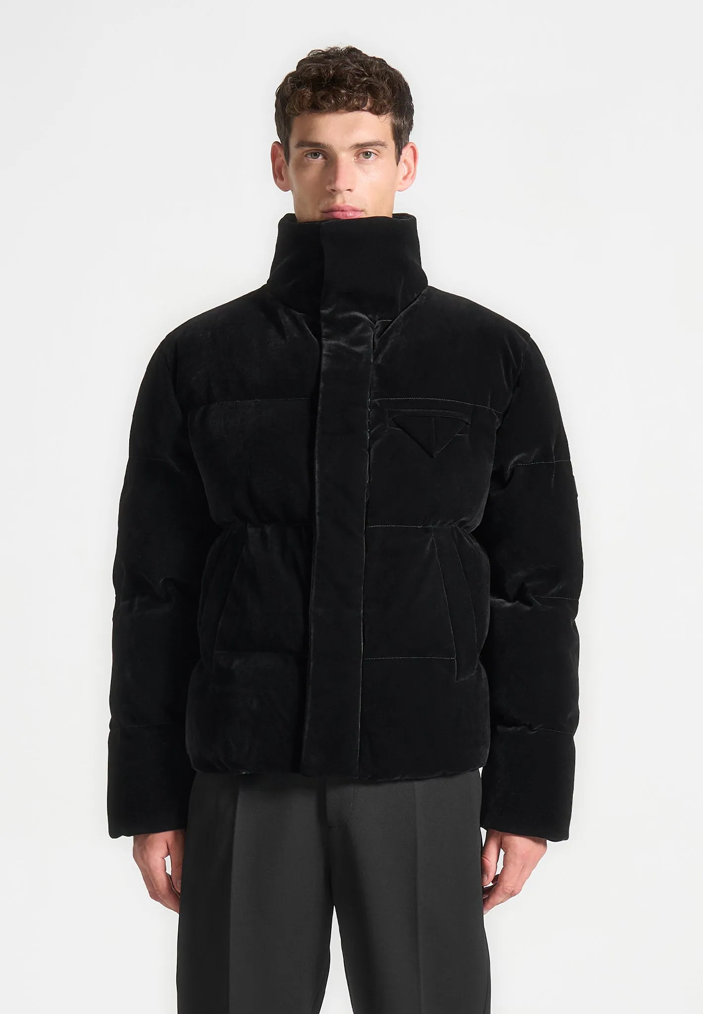 Velvet Puffer Jacket - Black