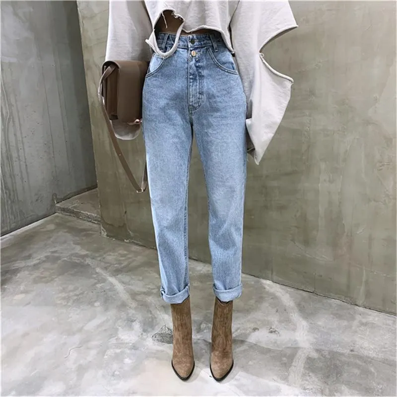 Vintage High Waist Straight Jeans Pant for Women