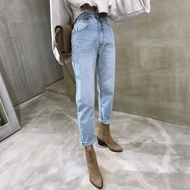 Vintage High Waist Straight Jeans Pant for Women