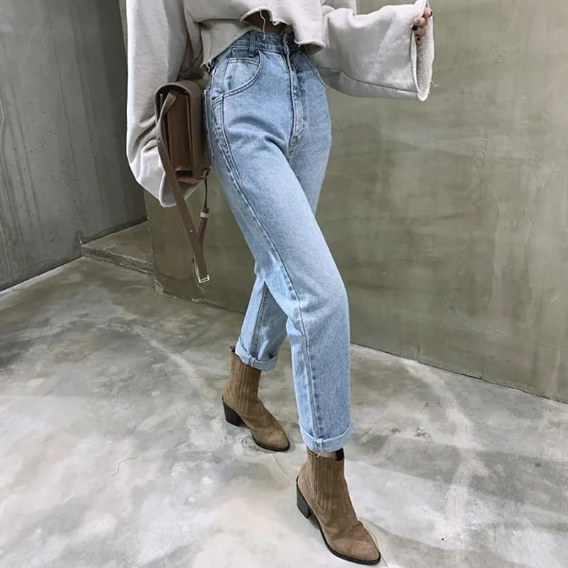 Vintage High Waist Straight Jeans Pant for Women