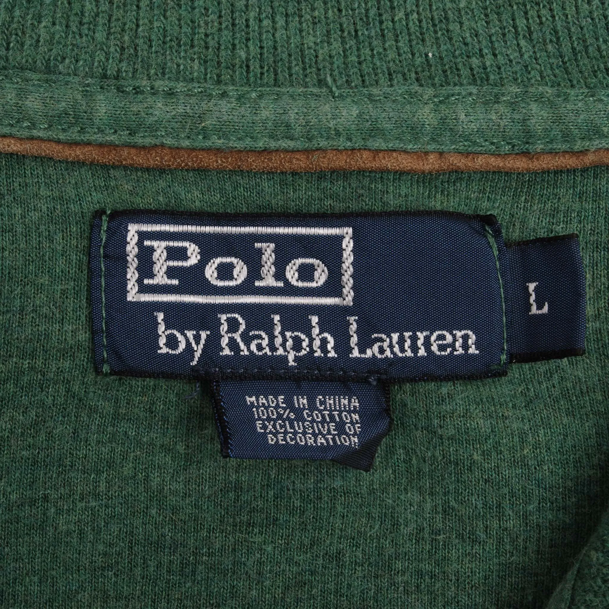 VINTAGE POLO RALPH LAUREN GREEN QUARTER 1/4 ZIP SWEATER 1990S SIZE LARGE