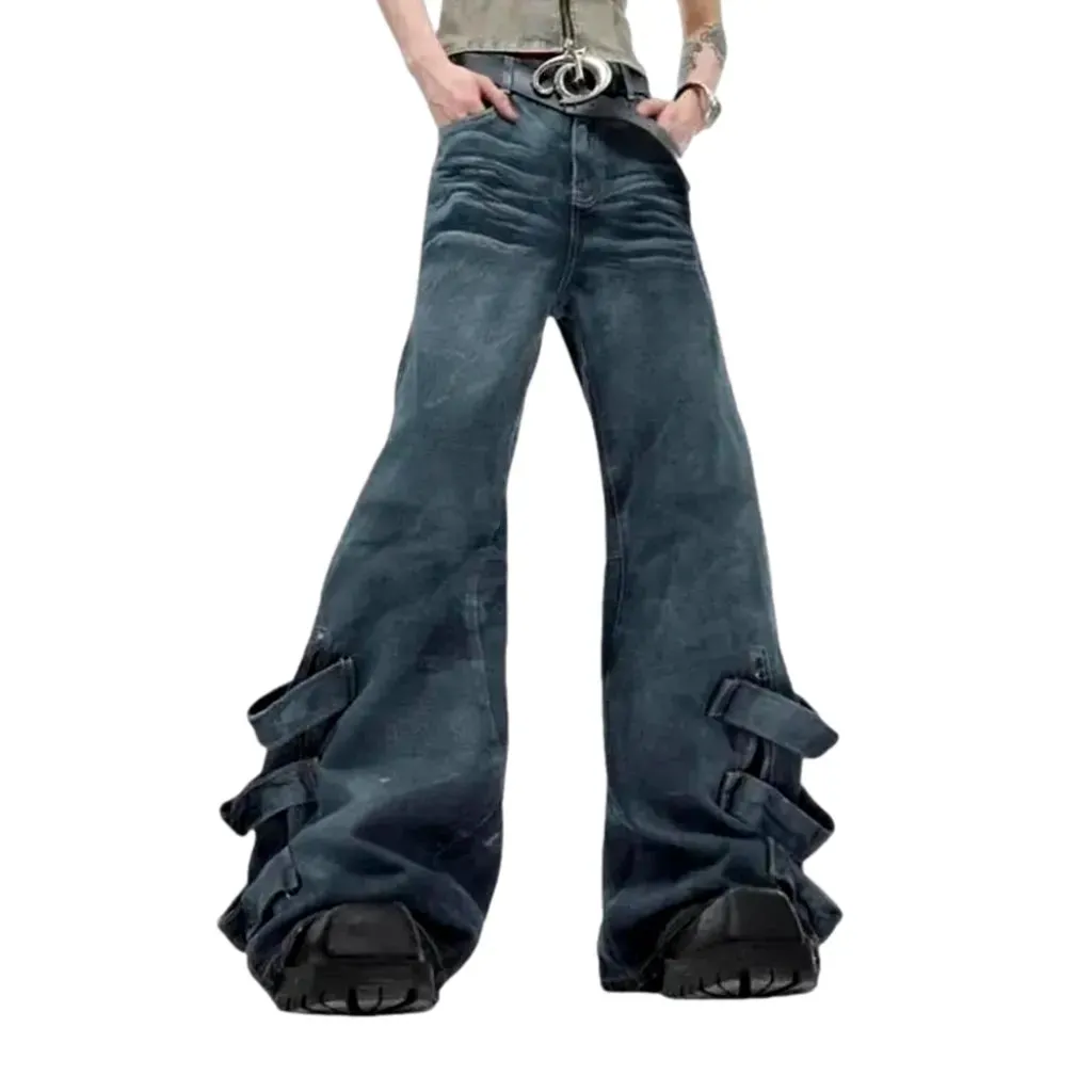 Whiskered mid rise flared jeans for men