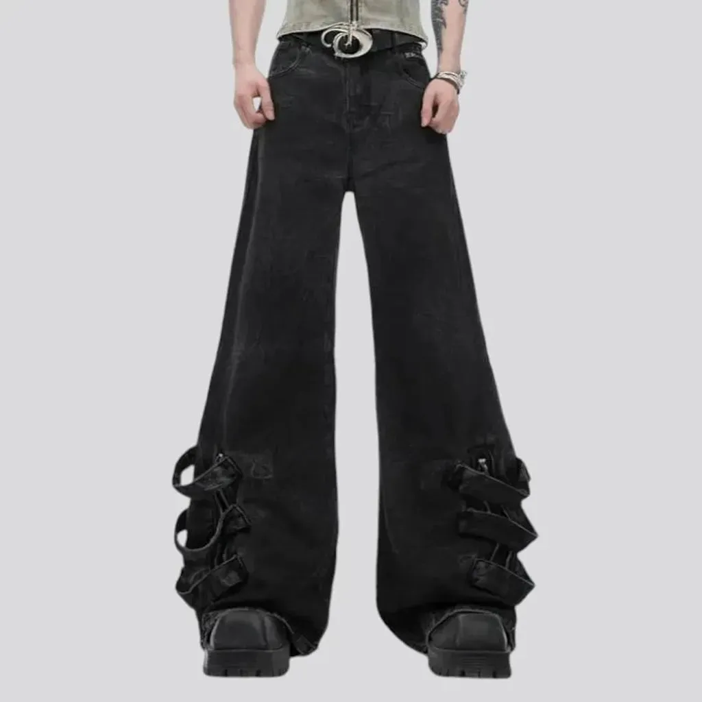 Whiskered mid rise flared jeans for men