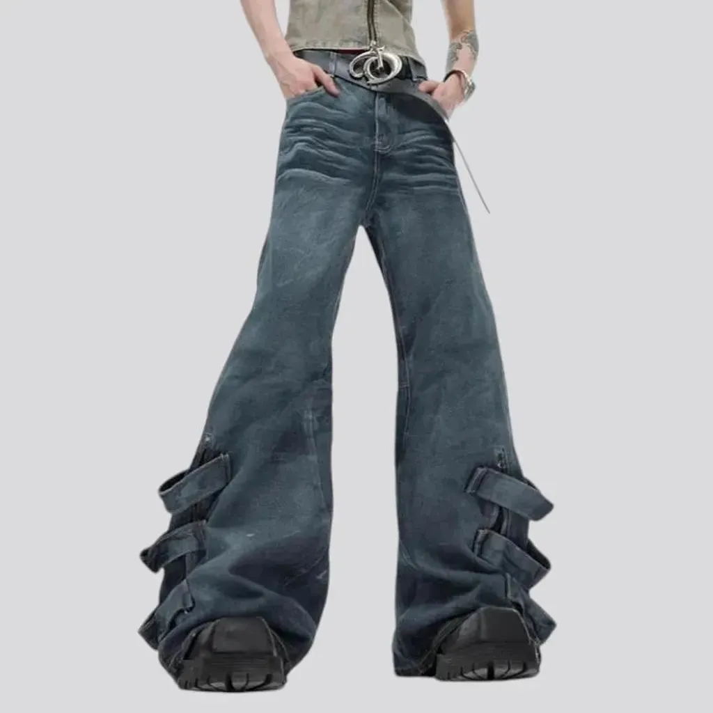 Whiskered mid rise flared jeans for men