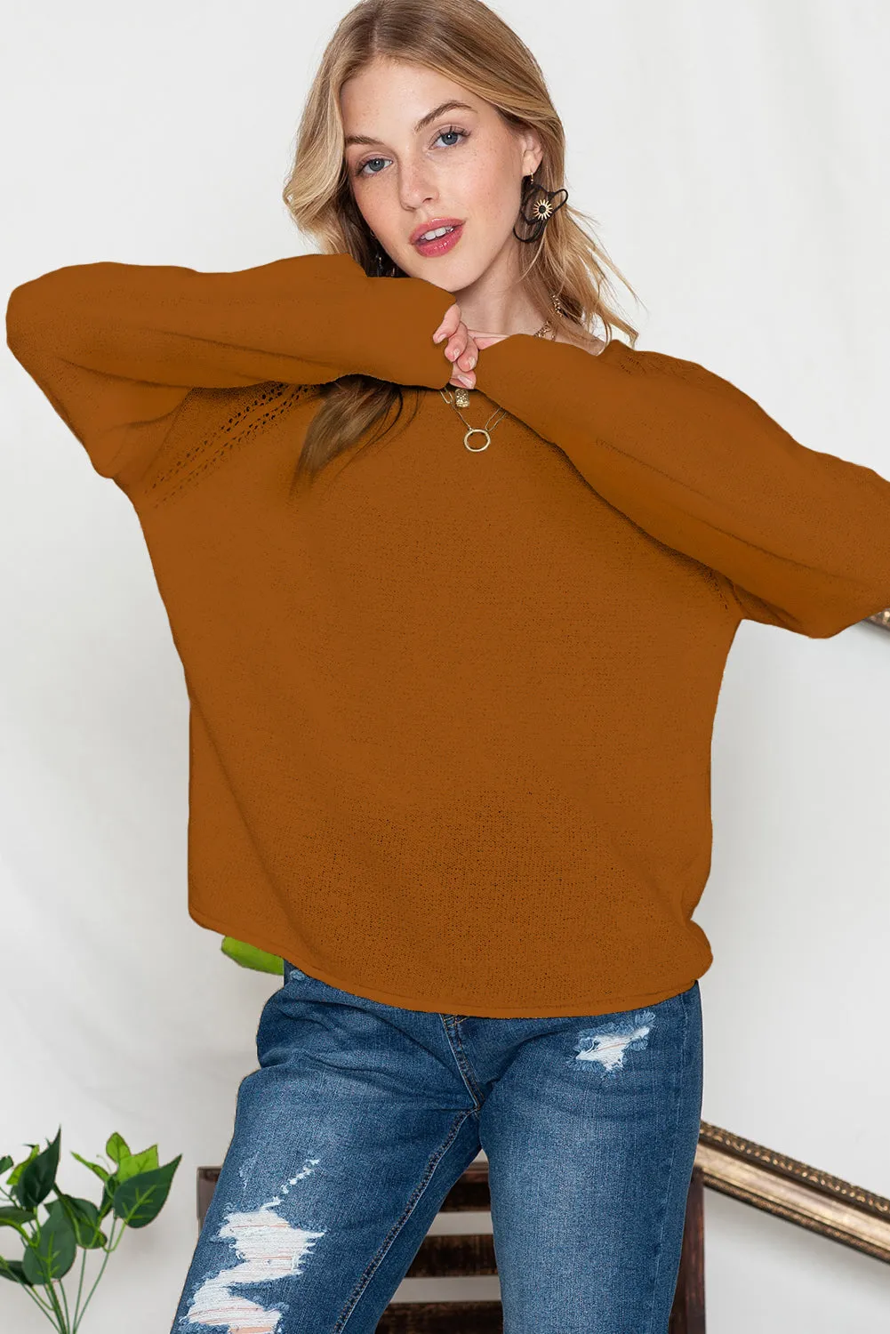 White Plain Raglan Sleeve Casual Pullover Sweater