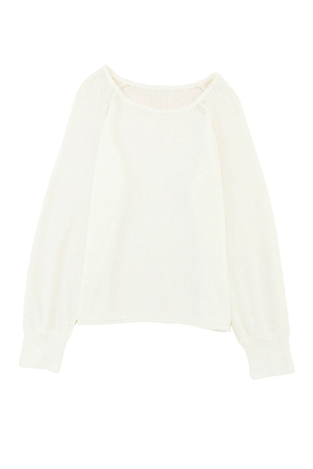 White Plain Raglan Sleeve Casual Pullover Sweater