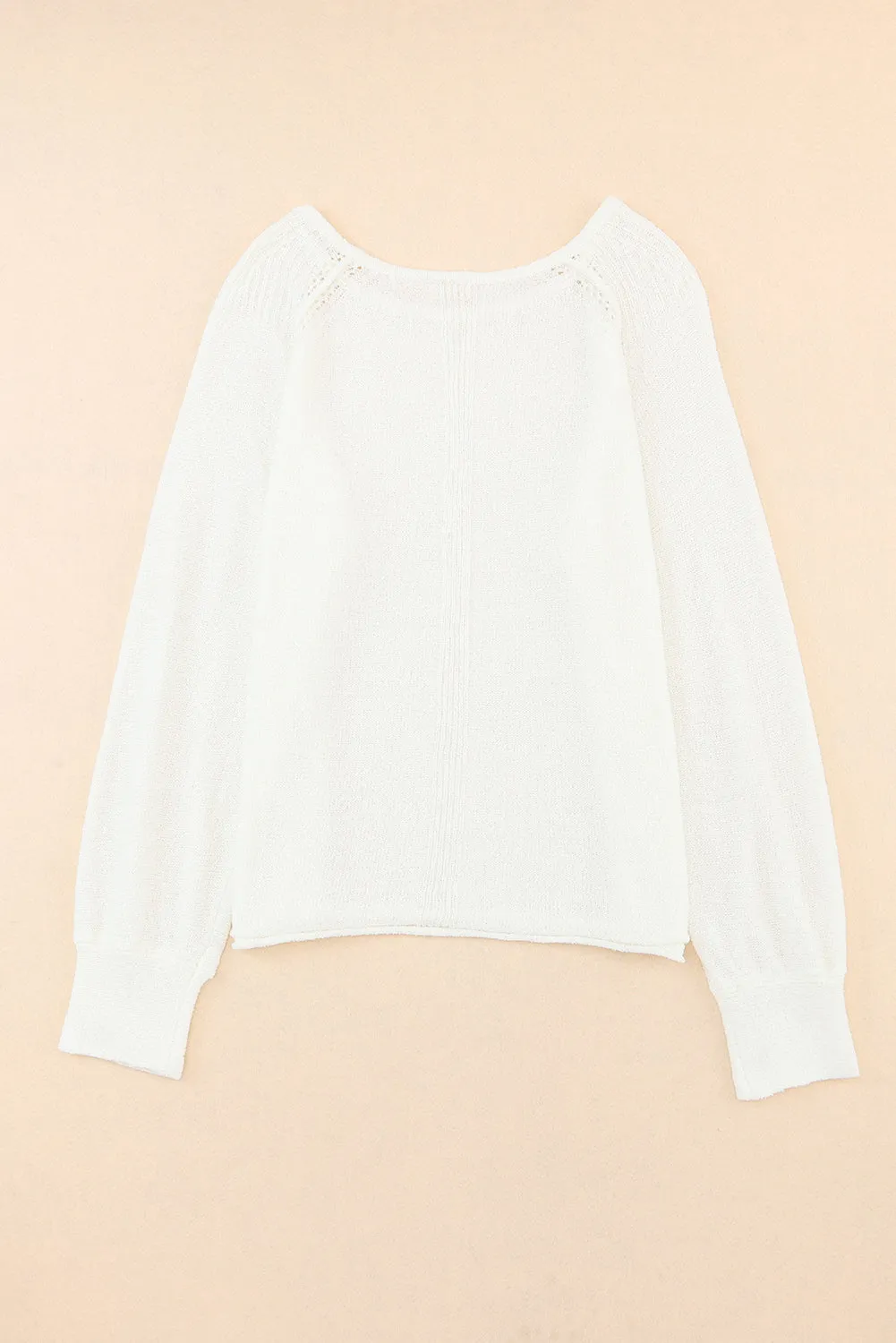 White Plain Raglan Sleeve Casual Pullover Sweater