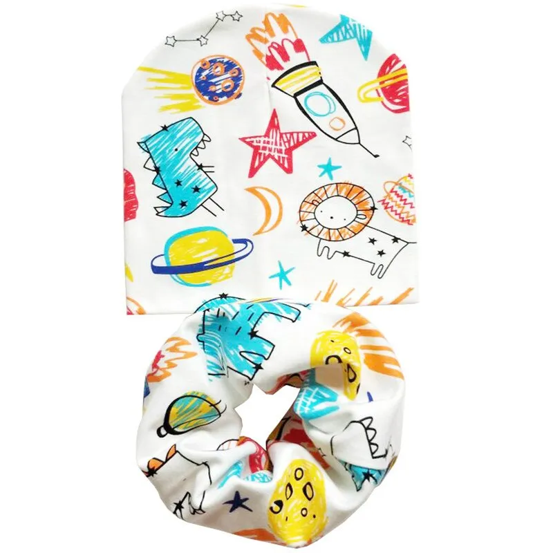 Winter Children Scarf Hat Sets Cartoon Dinosaur Baby Head Cover Spring Warm Neck Collar Kids Beanies Set Cotton Children Hat