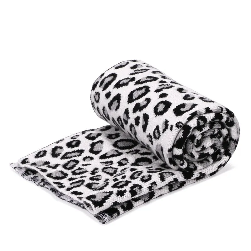 Winter women pompon beanie hat scarf set Leopard Sexy outdoor warm 2 pieces fur pom pom hat scarf hedging caps for female girls