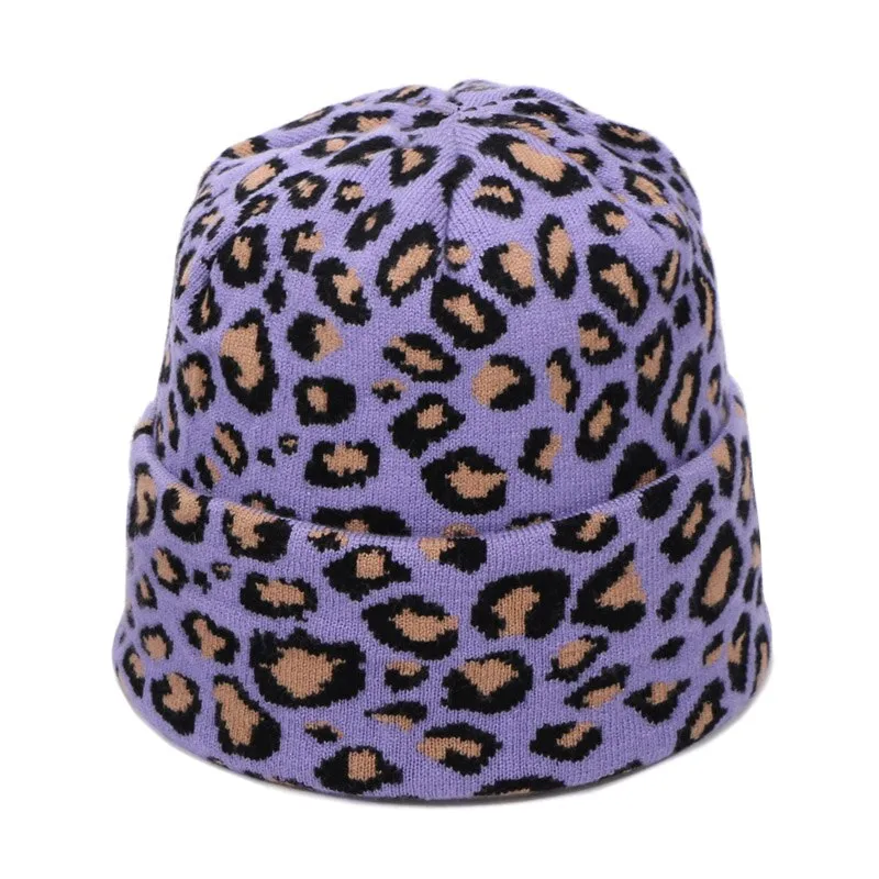 Winter women pompon beanie hat scarf set Leopard Sexy outdoor warm 2 pieces fur pom pom hat scarf hedging caps for female girls