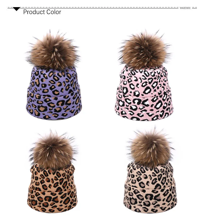 Winter women pompon beanie hat scarf set Leopard Sexy outdoor warm 2 pieces fur pom pom hat scarf hedging caps for female girls