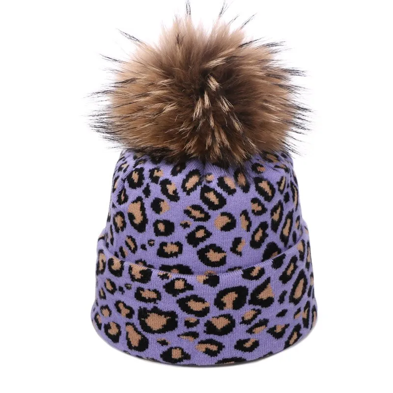 Winter women pompon beanie hat scarf set Leopard Sexy outdoor warm 2 pieces fur pom pom hat scarf hedging caps for female girls