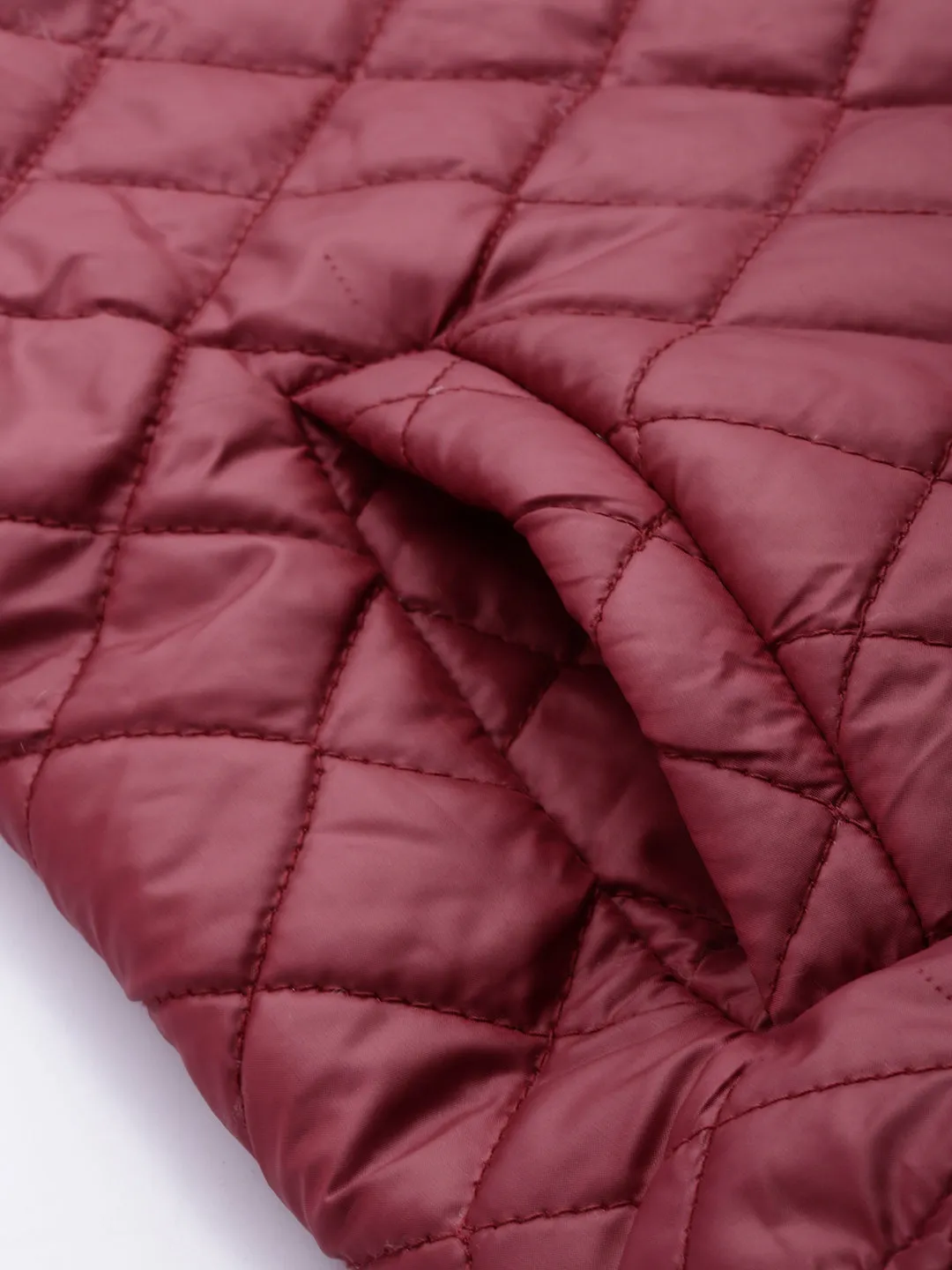 Women Burgundy Quilted Hooded Puffer Jacket