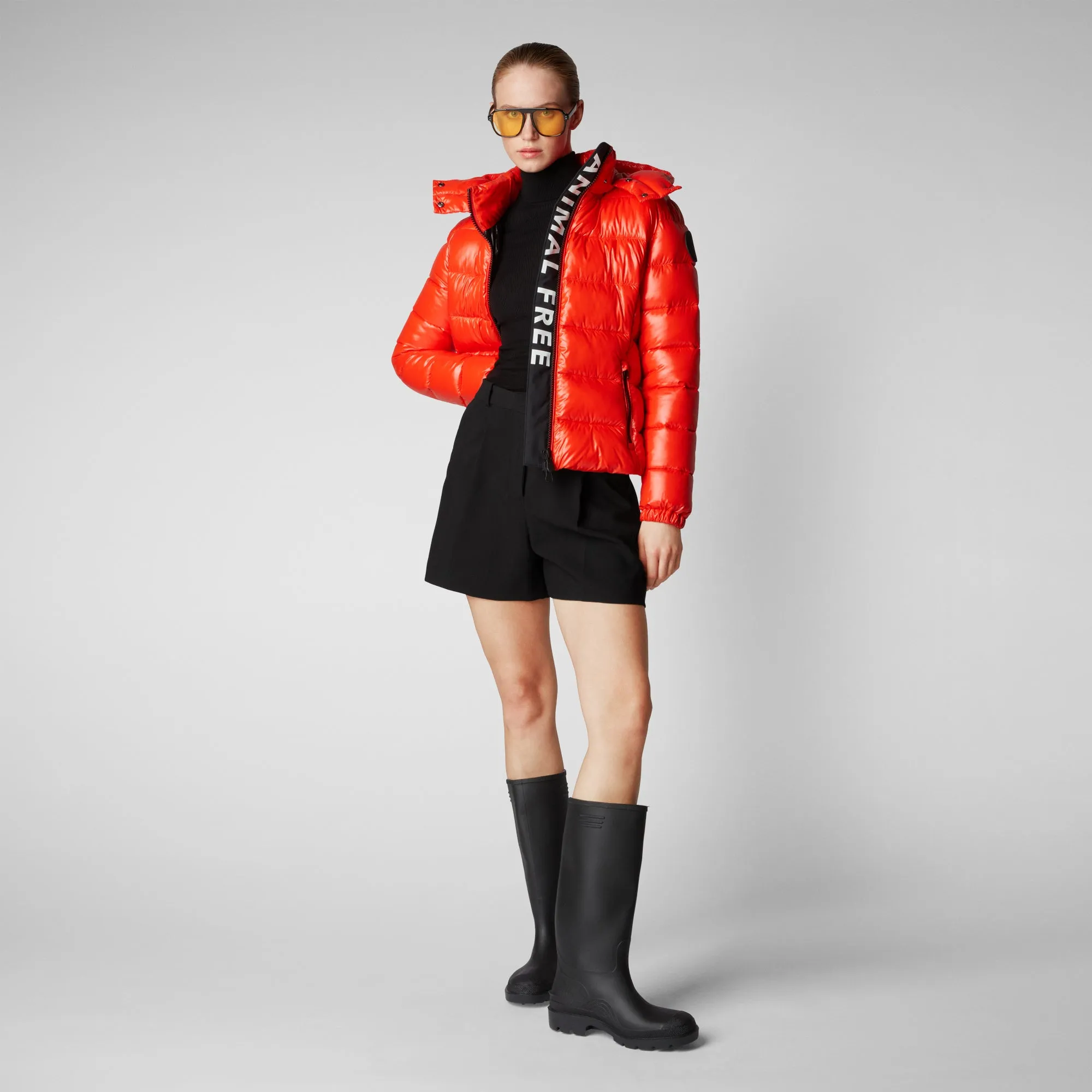 Women's Cosmary Puffer Jacket with Detachable Hood in Poppy Red