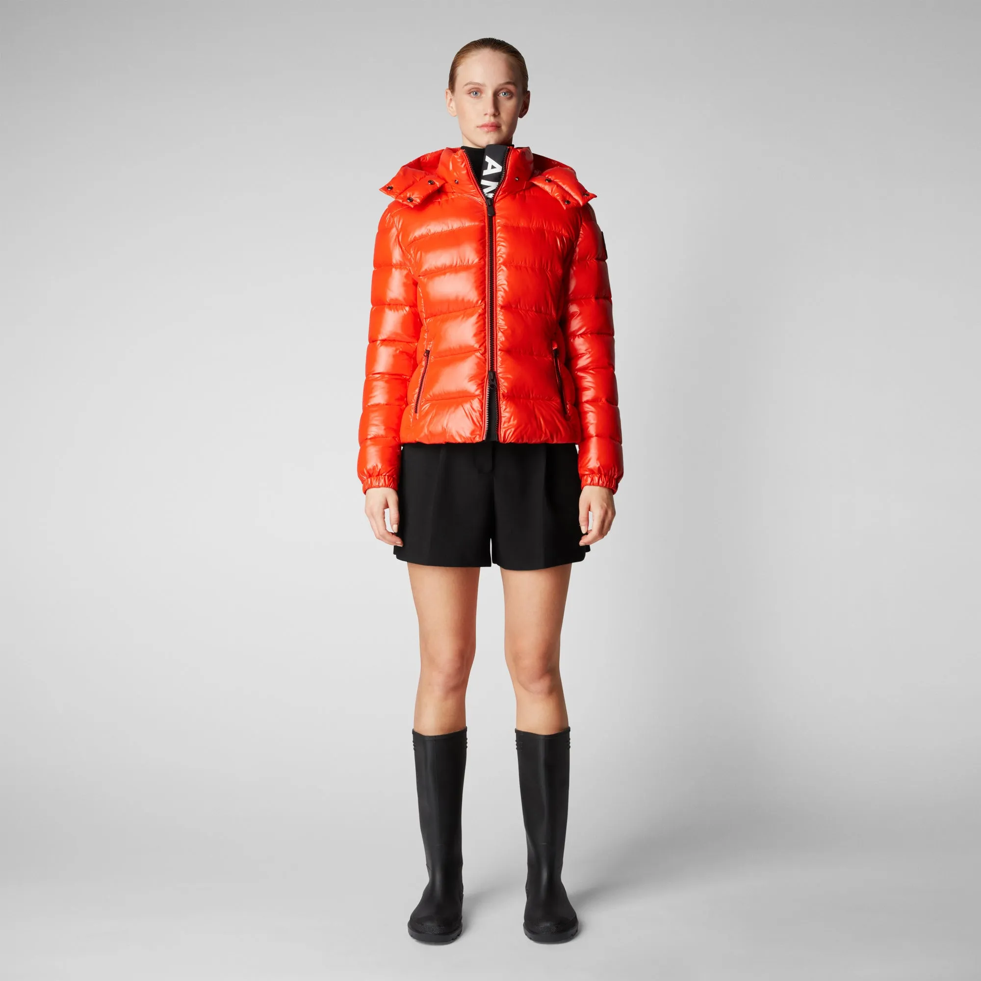 Women's Cosmary Puffer Jacket with Detachable Hood in Poppy Red