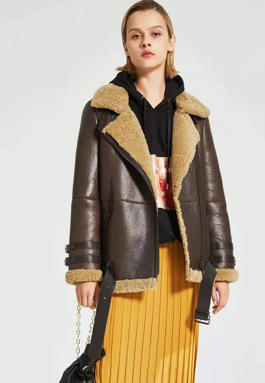 Women’s Dark Brown Leather Shearling Long Coat