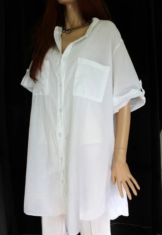 Womens Italian Fine Cotton Grandad Shirt