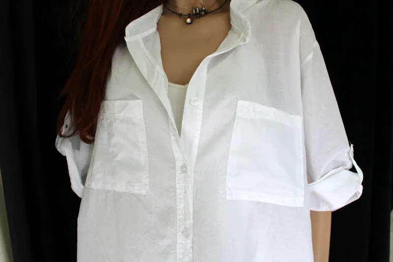 Womens Italian Fine Cotton Grandad Shirt