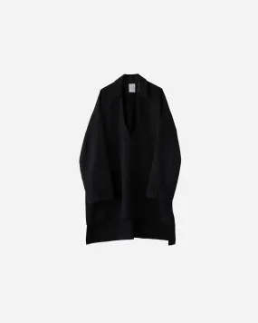 WOOL GABARDINE V-NECK PULLOVER SHIRT .05【BLACK】